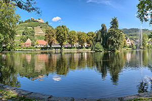 Der Staufener Stadtsee mit Schlossberg: Traumkulisse